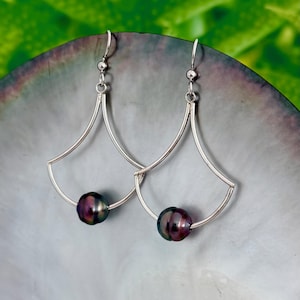 DOORBUSTER Tahitiaanse zwarte parel waaieroorbellen • Hangende sterlingzilveren sieraden
