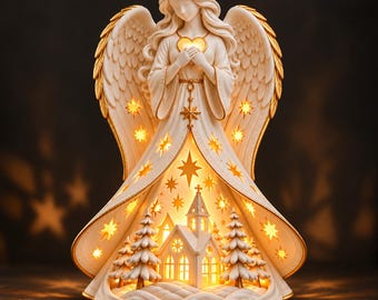 Christmas Guardian Angel Figurine | Lucky Charm Tea Light | 3D STL File - Digital Download