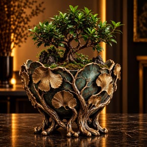 Pot de jardin pour bonsaï Ginkgo (fichier STL) | Pot de jardin ornemental en impression 3D | Pot sculptural botanique | Décoration zen japonaise | Fichier numérique STL