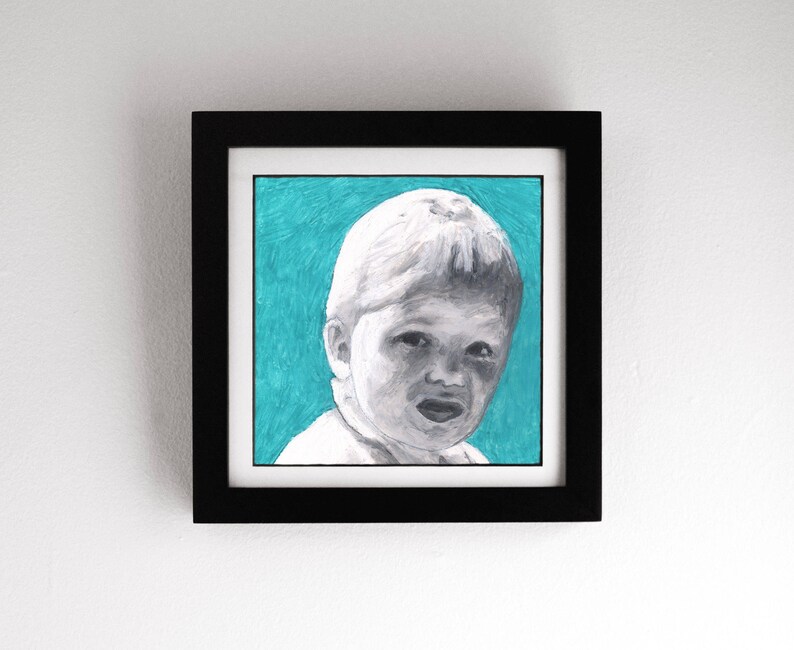 Framed Original Oil Pastel Portrait Art with Matt 198365 of 365 Project 2017-7x7 in 9.5x9.5 frame