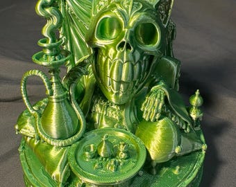 Green Hookah Bar Cat Sculpture, Whimsical Gothic Décor