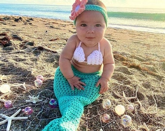 Handmade Crocheted Mermaid Outfit, Baby Photo Prop