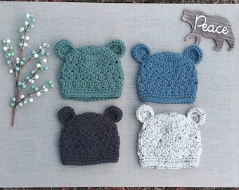 Crochet Bear hat\Baby hat\Newborn photo prop\newborn hat\baby shower gift\newborn baby beanie\crochet photo prop\knit baby hat\bear ear hat