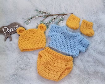 Crochet Winnie the Pooh Set newborn pooh bear hat baby disney outfit infant winnie the pooh costume bear hat baby shower gift photo prop