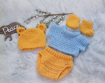 Crochet Winnie the Pooh Set newborn pooh bear hat baby disney outfit infant winnie the pooh costume bear hat baby shower gift photo prop