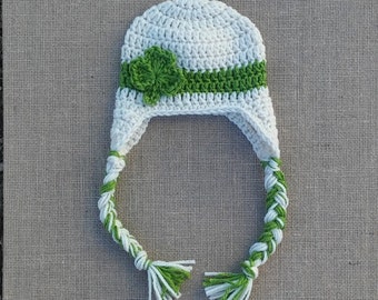 St Patrick's Day hat, Crochet shamrock Hat, green hat, leprechaun hat, photography prop, clover beanie, infant hat, newborn shamrock hat