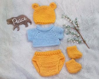 Crochet Winnie the Pooh Set newborn pooh bear hat baby disney outfit infant winnie the pooh costume bear hat baby shower gift photo prop