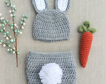 Newborn Bunny Hat and diaper, Crochet baby bunny outfit, baby easter costume newborn photography prop newborn bunny outfit, baby shower gift