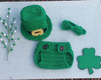 Saint Patrick's day outfit, newborn photo prop, Leprechaun hat, Leprechaun costume, Baby outfit crochet, baby leprechaun outfit, newborn hat