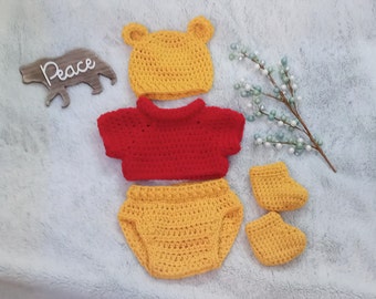 Crochet Winnie the Pooh Outfit, Newborn Baby Costume