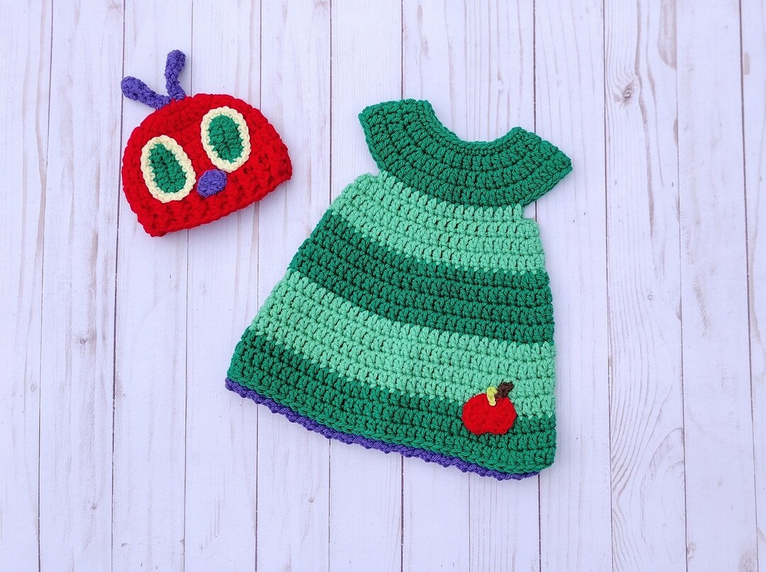 Hungry Caterpillar Dress, Photo Prop, Baby Girl Dress, Caterpillar Hat