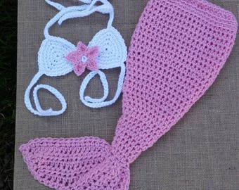 HANDGEMAAKTE GEHAAKTE zeemeermin staart outfit pasgeboren zeemeermin set foto prop baby roze zeemeermin staart baby zeemeermin kostuum, zeemeermin outfit