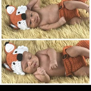 Baby fox hat, Crochet fox Hat and Diaper Cover, newborn Fox Hat, baby Fox Outfit, Newborn Photo Prop, Baby Gift image 6