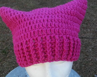 Crochet Pussycat Hat, Woman's Rights, Pink Kitty Beanie