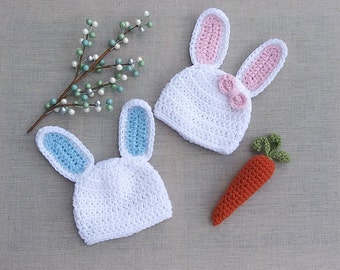 Chapeau de lapin nouveau-né, chapeau de lapin bébé au Crochet, chapeau de Pâques bébé, chapeau de lapin infantile, accessoire de photographie nouveau-né, oreilles de lapin, chapeau de lapin bébé au crochet