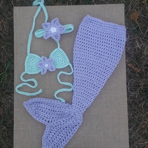 Gehaakte zeemeermin staart outfit pasgeboren zeemeermin set foto prop zachte groene lavendel zeemeermin staart baby zeemeermin kostuum zeemeermin outfit