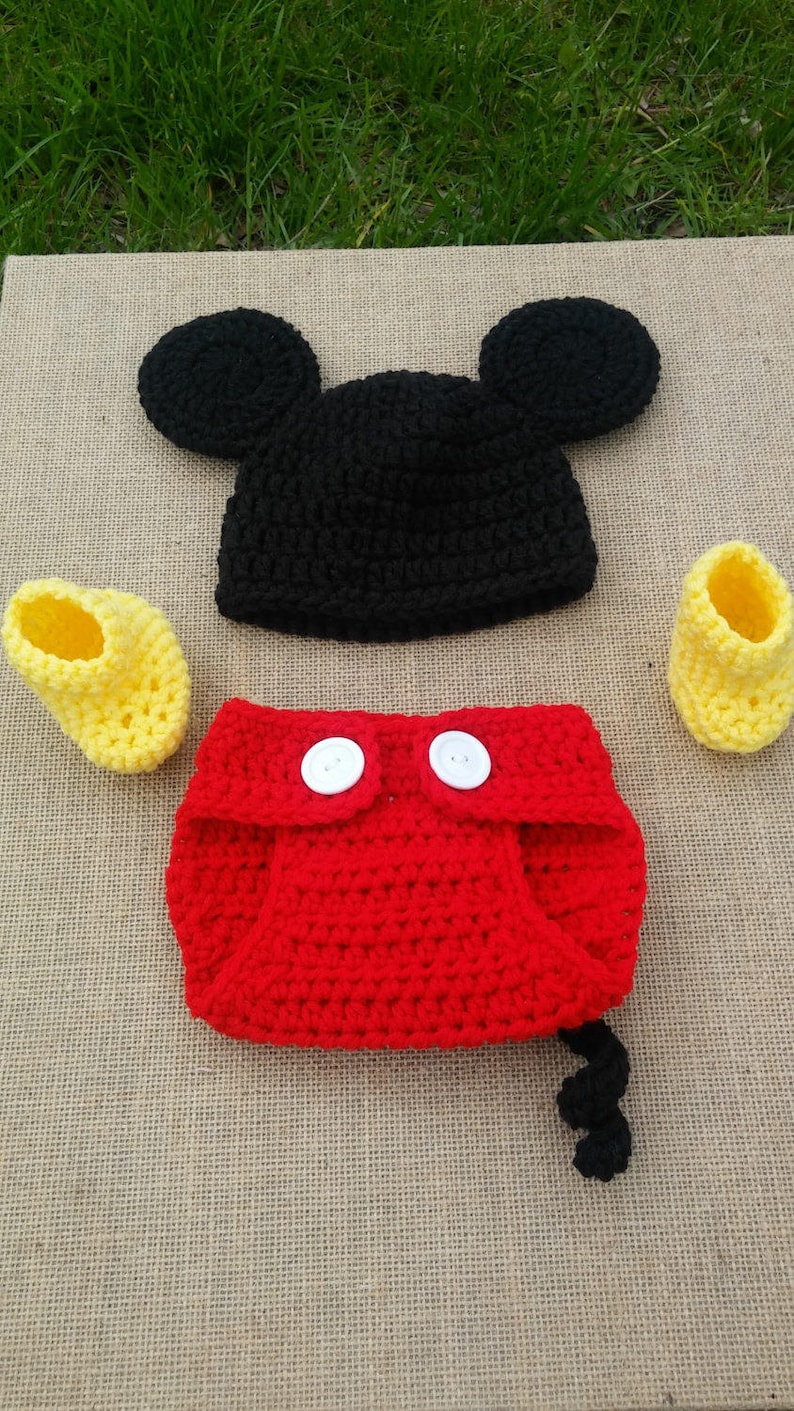 Handmade Crochet Newborn Baby Boy Mickey Mouse Hat Diaper Etsy
