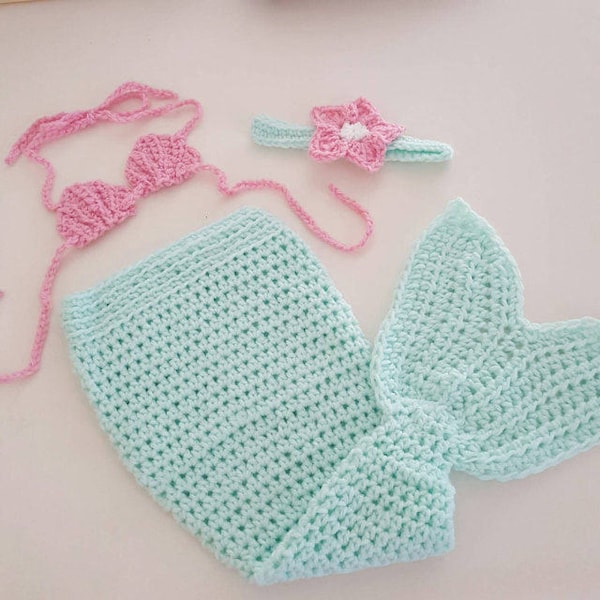 Baby Mermaid costume, CROCHET MERMAID outfit, newborn mermaid tail ,photo prop, pink mermaid ,newborn mermaid cocoon, crochet baby outfit