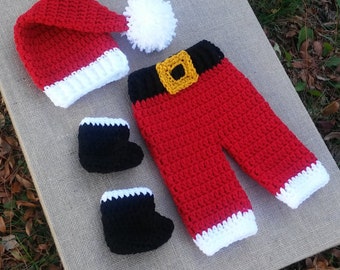 Crochet Santa Hat and Pants , baby boy christmas photo prop, newborn santa  hat, crochet christmas hat, newborn outfit christmas, santa hat