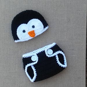 Newborn Size crochet penguin outfit,penguin hat, baby penguin hat and diaper cover,crochet photoprop,baby boy photo prop, winter baby outfit