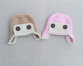 Newborn aviator hat, baby crochet hat, baby pilot hat, baby girl hat, baby boy aviator hat, crochet bomber hat, flyer hat, photo prop