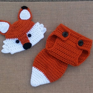 Baby fox hat, Crochet fox Hat and Diaper Cover, newborn Fox Hat, baby Fox Outfit, Newborn Photo Prop, Baby Gift image 5