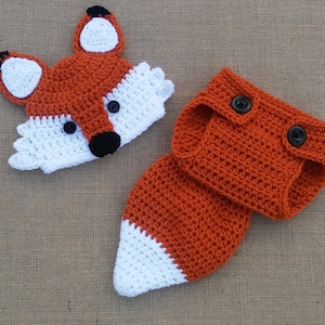 Baby fox hat, Crochet fox Hat and Diaper Cover, newborn Fox Hat, baby Fox Outfit, Newborn Photo Prop, Baby Gift image 1