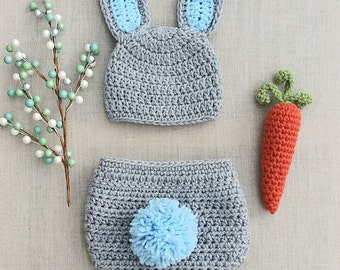 Newborn Bunny Hat and diaper, Crochet baby bunny outfit, baby easter costume newborn photography prop newborn bunny outfit, baby shower gift