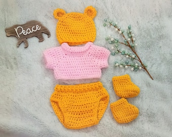 Crochet Winnie the Pooh Set newborn pooh bear hat baby disney outfit infant winnie the pooh costume bear hat baby shower gift photo prop