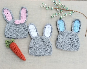 Newborn Bunny Hat, Crochet baby bunny hat, baby easter hat, infant bunny hat, newborn photography prop, bunny ears, crocheted baby bunny hat