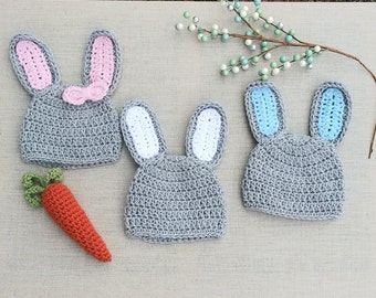 Pasgeboren Bunny hoed, gehaakte babymutsje Bunny, baby Pasen hoed, zuigeling Bunny hoed, pasgeboren fotografie prop, bunny oren, gehaakte babymutsje Bunny