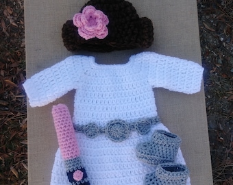 Crochet Princess Outfit/newborn white dress/Newborn Photo Prop/princess  Baby Girl/Halloween Dress/Princess Inspired Costume