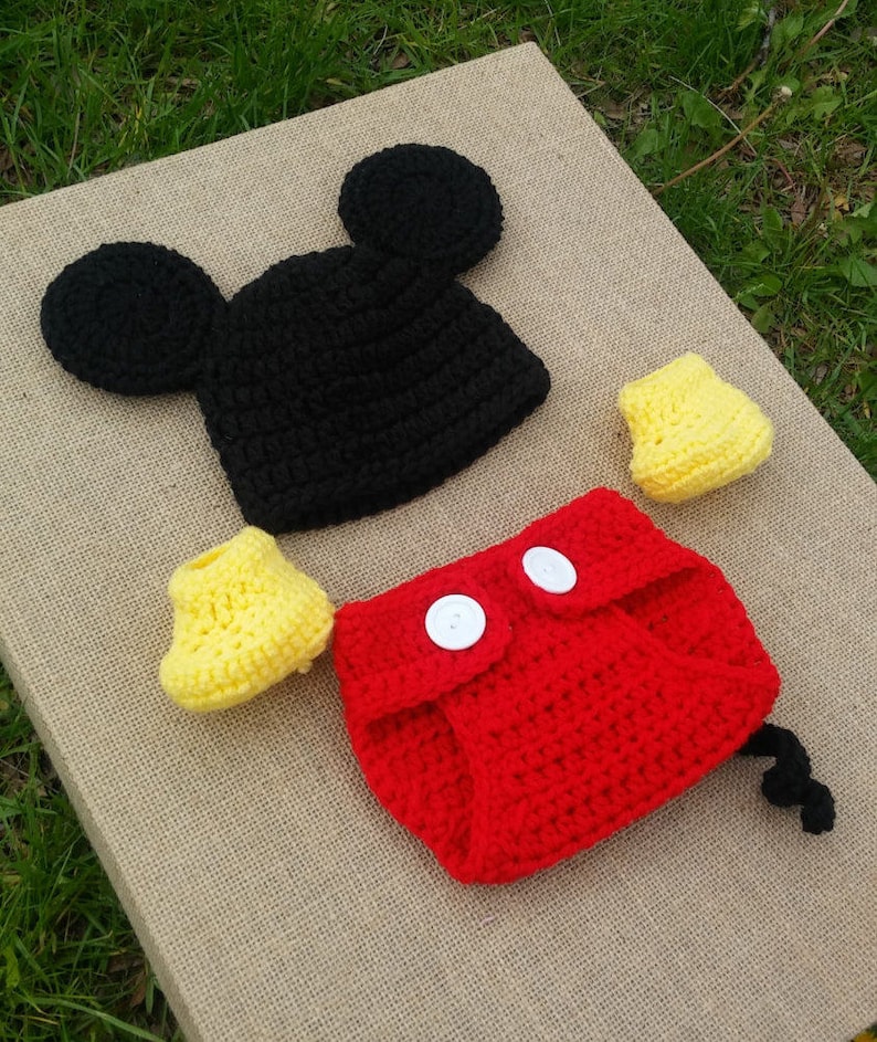 Handmade Crochet Newborn Baby Boy Mickey Mouse Hat Diaper Etsy