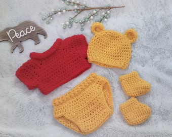Crochet Winnie the Pooh Set newborn pooh bear hat baby disney outfit infant winnie the pooh costume bear hat baby shower gift photo prop