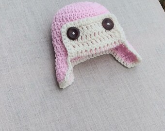 Newborn aviator hat, baby crochet hat, baby pilot hat, baby girl hat, baby boy aviator hat, crochet bomber hat, flyer hat, photo prop