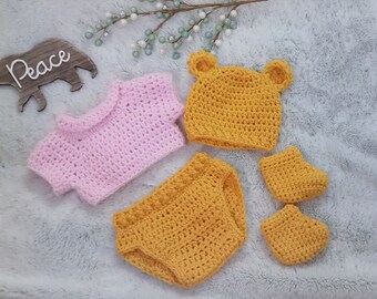 Crochet Winnie the Pooh Set newborn pooh bear hat baby disney outfit infant winnie the pooh costume bear hat baby shower gift photo prop