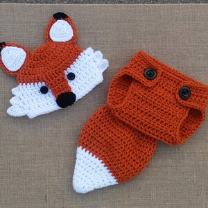 Baby fox hat, Crochet fox Hat and Diaper Cover, newborn Fox Hat, baby Fox Outfit, Newborn Photo Prop, Baby Gift image 3