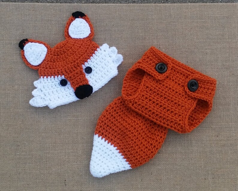 Baby fox hat, Crochet fox Hat and Diaper Cover, newborn Fox Hat, baby Fox Outfit, Newborn Photo Prop, Baby Gift image 3