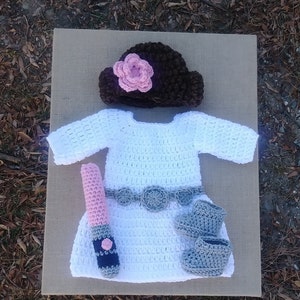 Crochet Princess Outfit/newborn white dress/Newborn Photo Prop/princess Baby Girl/Halloween Dress/Princess Inspired Costume image 6