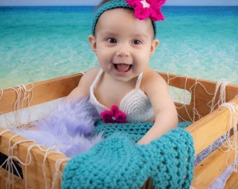 HANDMADE CROCHETED MERMAID outfit, photo prop baby Teal and Pink mermaid tail, baby mermaid costume,