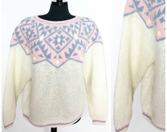 Vintage 80s Tarazzia Sweater White Pink 