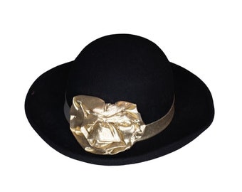 【2025年最新】大人気ブランドの人気アイテム  Vintage 1980s Gold Metallic Wool Black Brim Wide Hat Formal 帽子