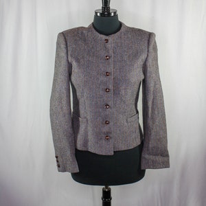 Vintage Saville Blazer Jacket Wool Tweed Wooden Buttons Grey Blue Brown Short Jacket Retro image 2