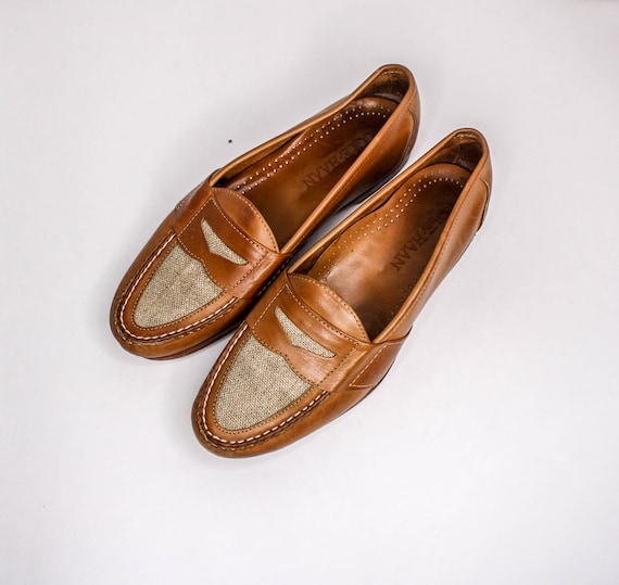 Vintage Cole Haan Loafers Brown Leather and Fabri… - image 2