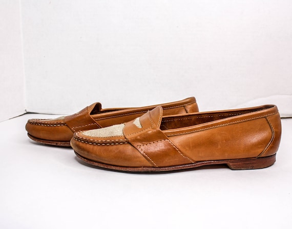 Vintage Cole Haan Loafers Brown Leather and Fabri… - image 3