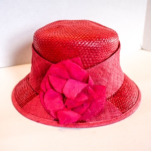 Vintage Pink Straw Hat Flower Timmy Woods Beverly Hills