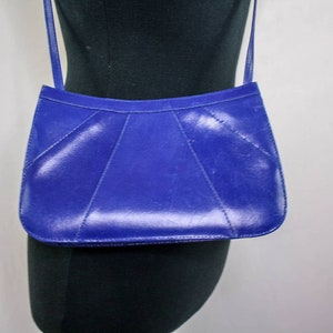 Vintage 80s Jacques Vert Purse Blue Leather Removeable Shoulder Strap Retro 1980s Electric Blue