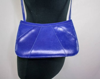 Vintage 80s Jacques Vert Purse Blue Leather Removeable Shoulder Strap Retro 1980s Electric Blue