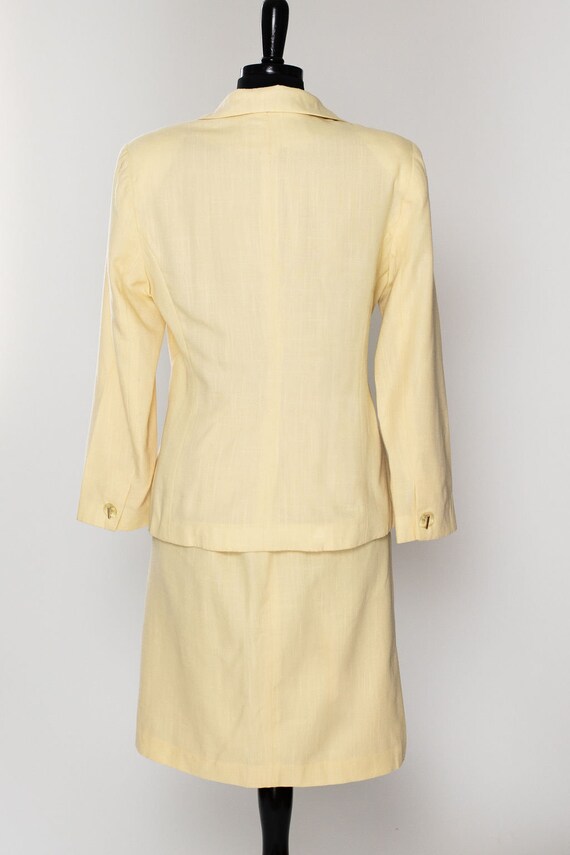 Vintage Oleg Cassini Skirt Suit Pale Yellow 90s P… - image 5