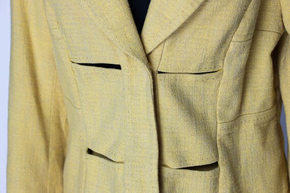 Vintage 90s Skirt Suit Yellow Cotton Linen Two Pi… - image 8